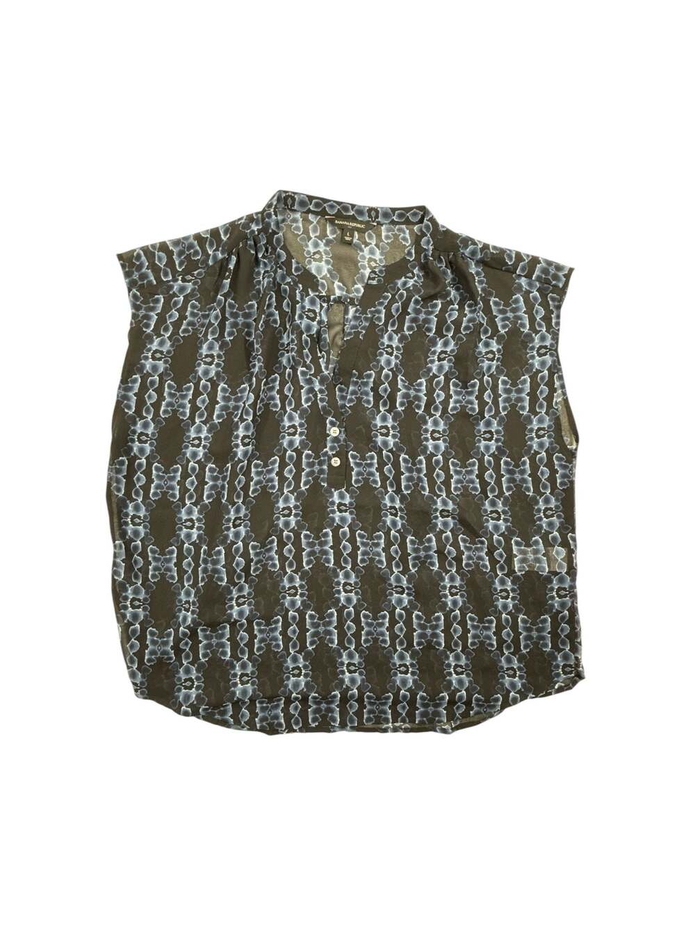 Banana Republic Sheer Black and Blue Geometric Print Cap Sleeve Blouse
